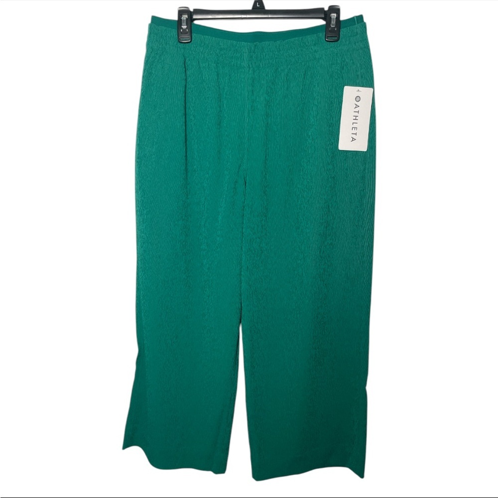 NWT Athleta Womens 12 Echo Wide Leg Cropped Pants Emerald Green Stretch Travel